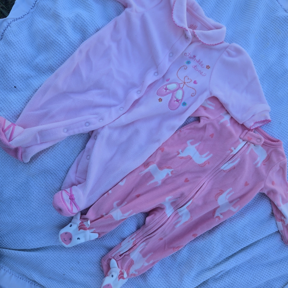 Pink Princess And Unicorn Footed Onsie Bundle